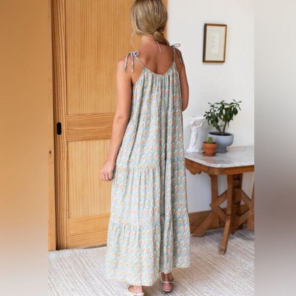 Emerson Fry India Collection Harper Dress Organic Cotton Sage Green Floral Small - Picture 4 of 8